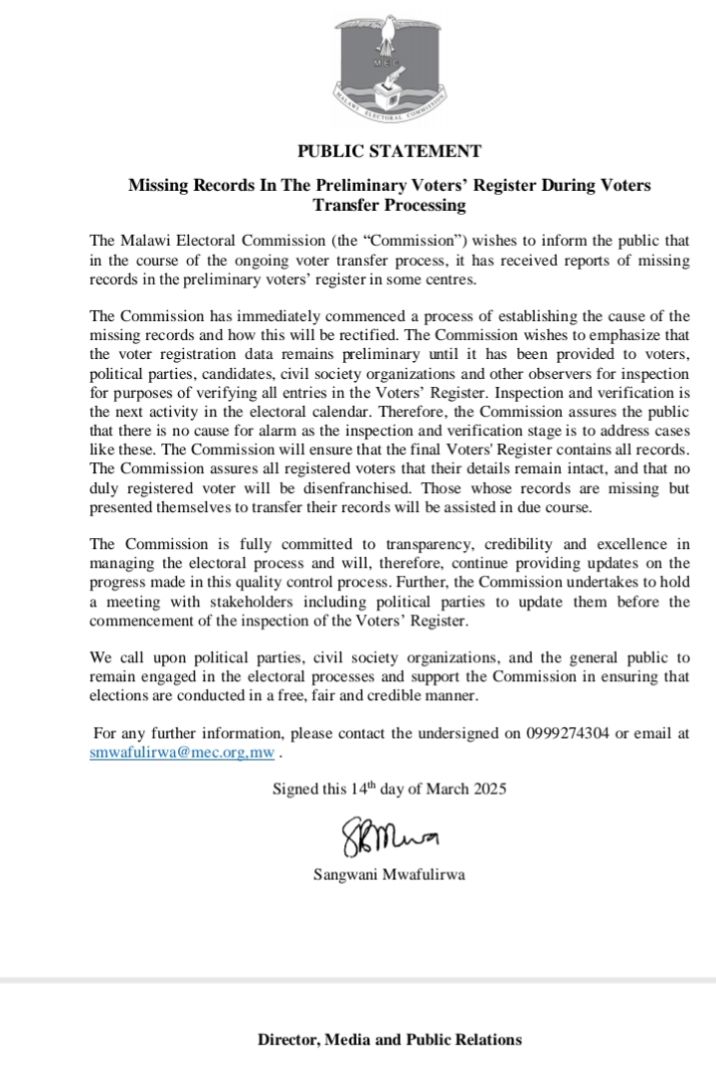 True information about missing names in Malawi’s voter register