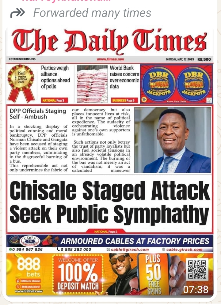 Fake cover of ‘The Daily Times’ with Chisale story circulating