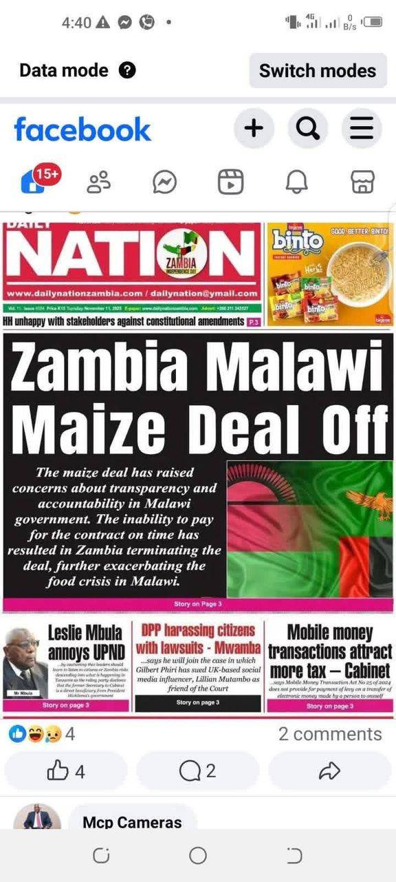 It is false that Zambia has terminated Malawi maize deal
